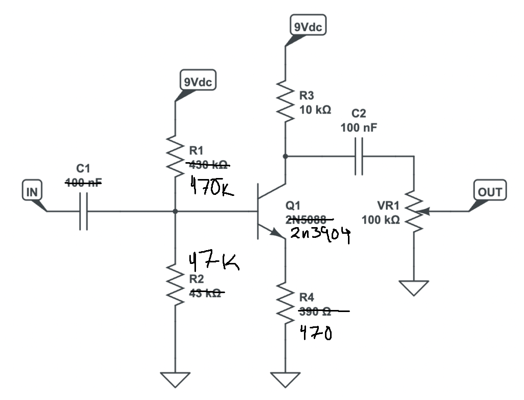 Diagrama del circuito utilizado como base para el pedal Boost